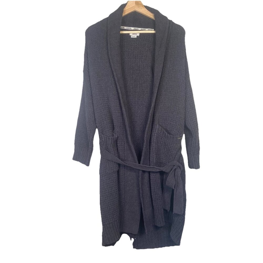 Jason Wu Waffle Knit Gray Oversized Long Sleeve Cardigan With‎ Belt Size M Cozy